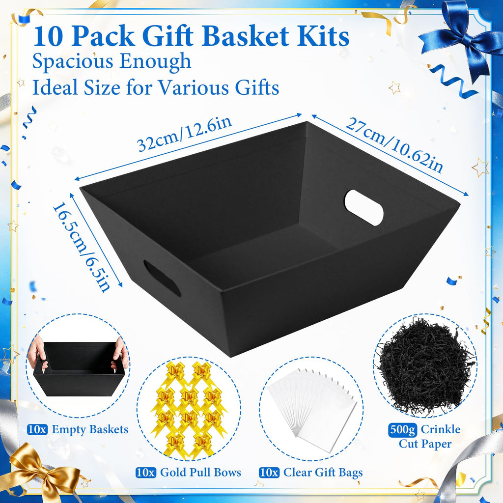 10 Pack Empty Gift Baskets to Fill - 12" x 10" Large Baskets for Gifts Empty, Sturdy DIY Gifts Baskets Sets with 500g