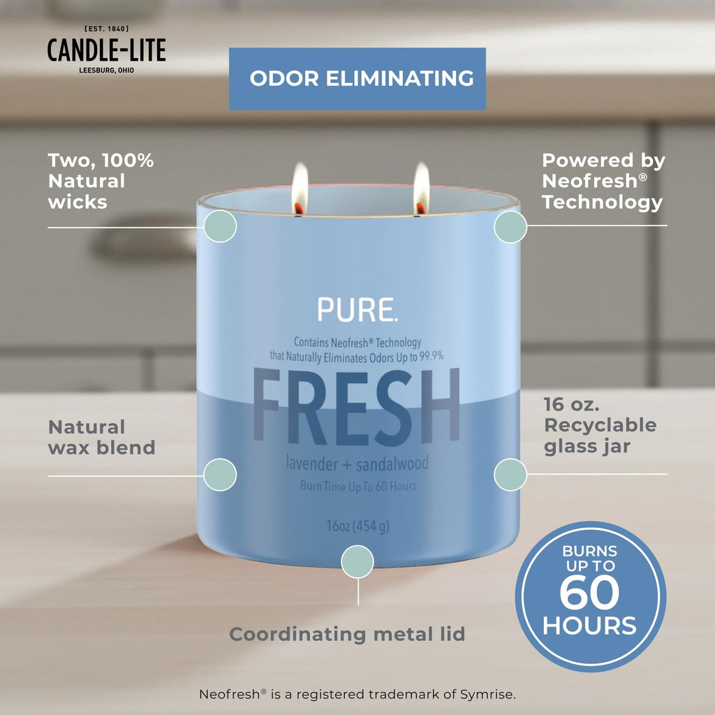 Pure Lavender & Sandalwood Odor Eliminating Scented Candles, Neofresh Technology Eliminates 99.9% of Odors, 16 oz