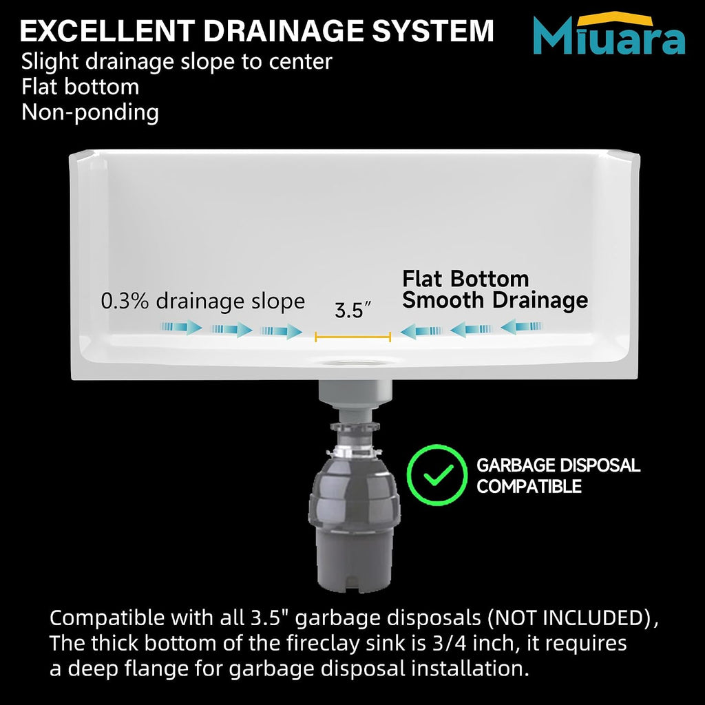 Farmhouse Sink 27 x 18 Inch White Fireclay Apron Front Kitchen Sink | & laundry,Heavy duty single bowl, Resistant to