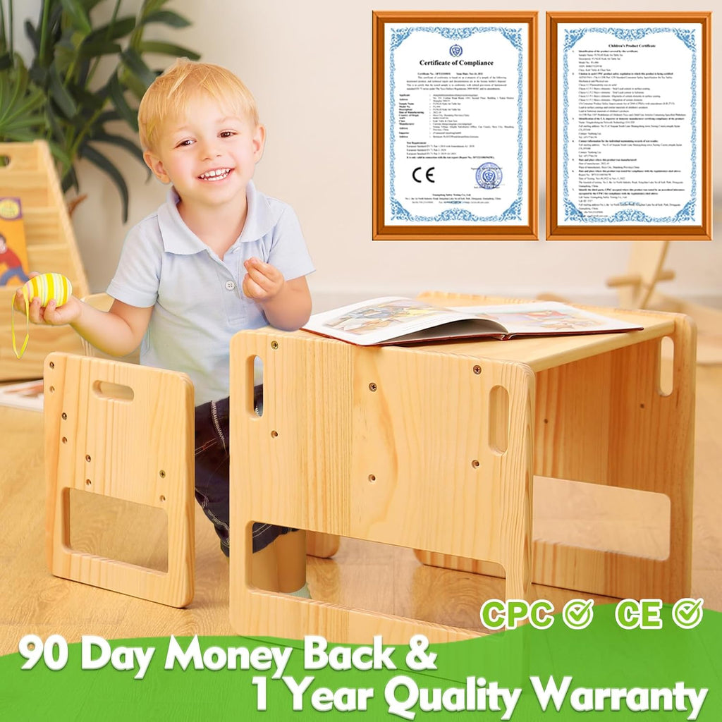 Montessori Weaning Table and Chair Set for Toddlers Age 1-3, Height Adjustable Toddler Table and Chair Set, Cube Kids