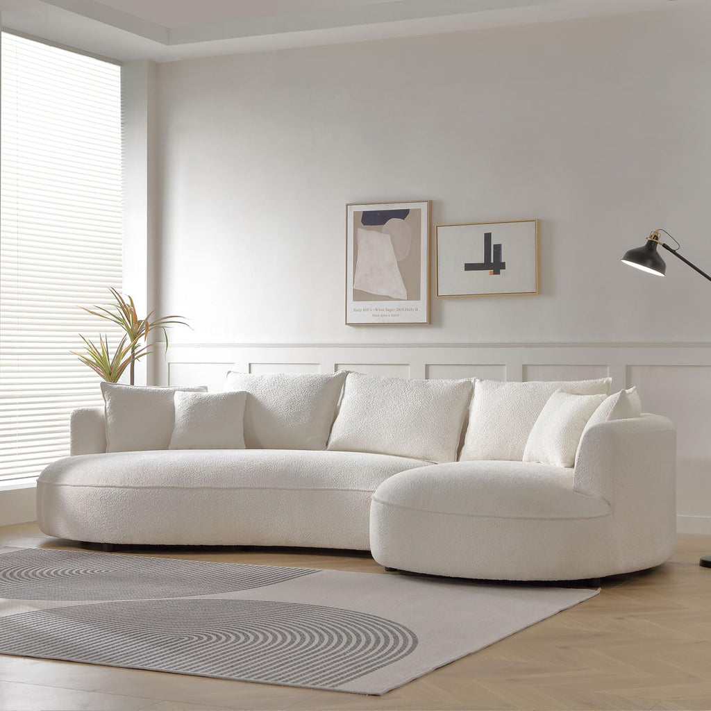 129" Luxury Curved Boucle Sectional Sofa with Right Chaise, Upholstered Modern Style Oversized 5-Seater Couch with