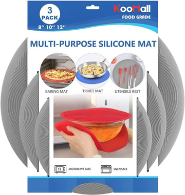12 10 8 Inch Multi-use Microwave Mat, Trivet, Pot Holders, Drying, Baking, Place Mat, Utensils Rest, Silicone Cover