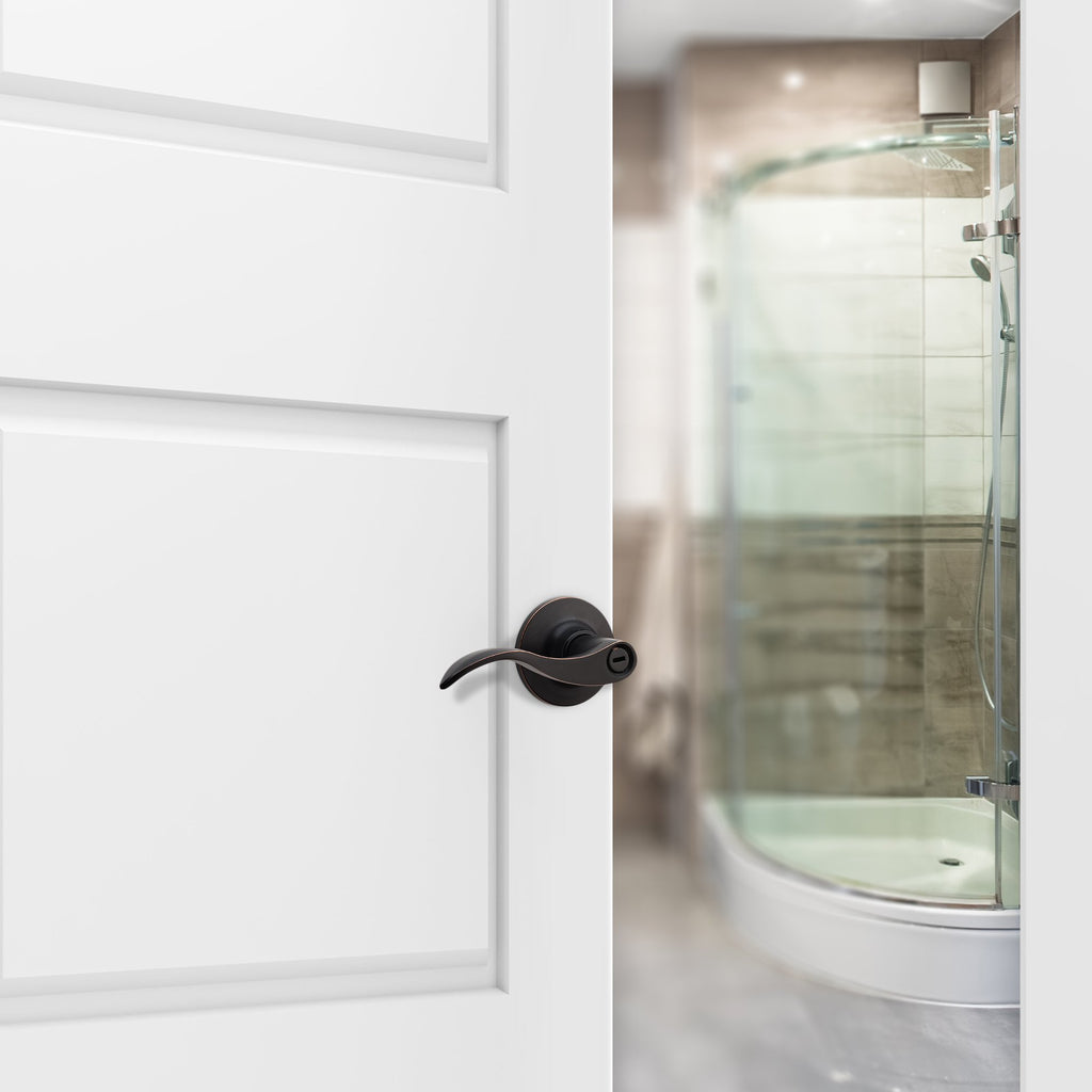 Passage Lever Door Handle [Non-Locking Lever Set] Doors or Closets with a Iron Black Finish, Reversible for Right &