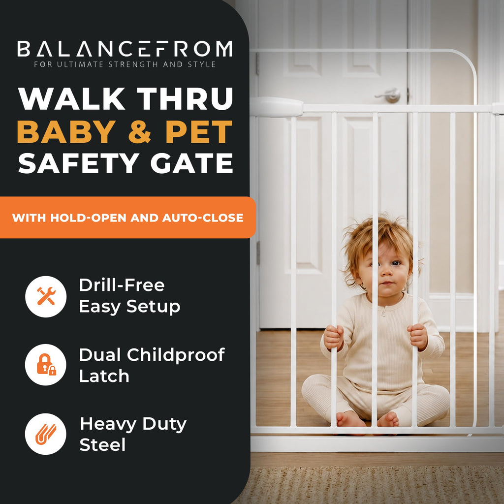 Easy Walk-Thru Baby Safety Gate, Fits 29.1" to 33.8" Openings