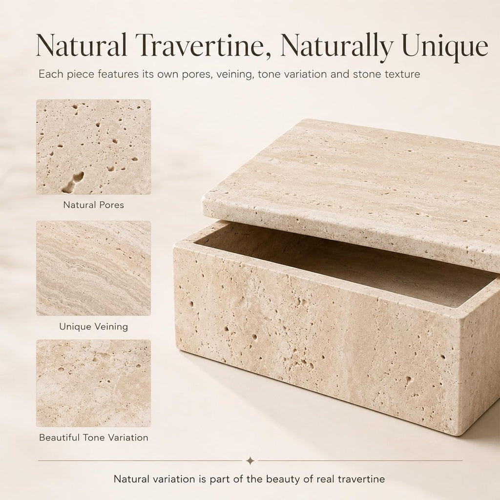 Natural Travertine Rectangular Box with Lid