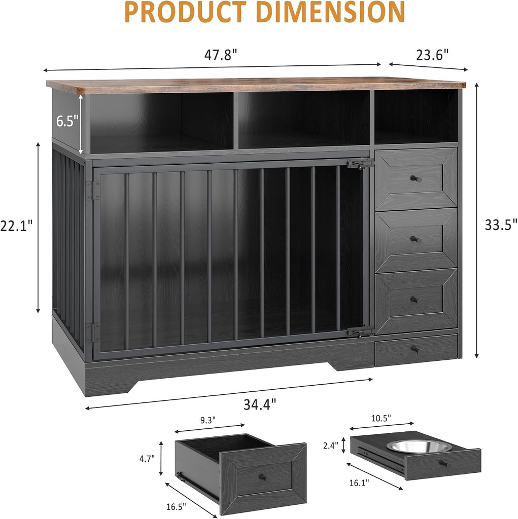 Dog Crate Furniture for Medium Small Dogs with Storage, Black