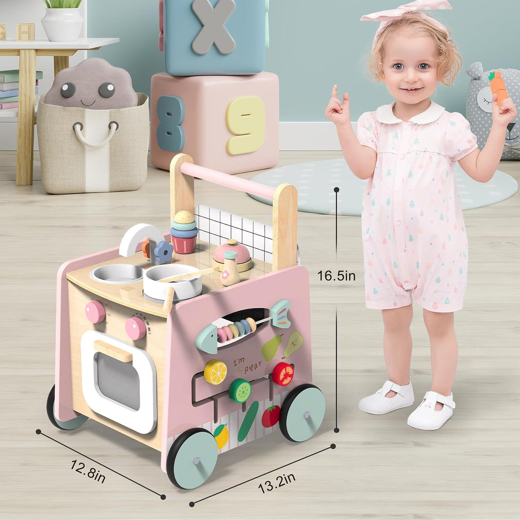 Wooden Baby Push Walker Toys Activity Center for Toddler Girls Gift