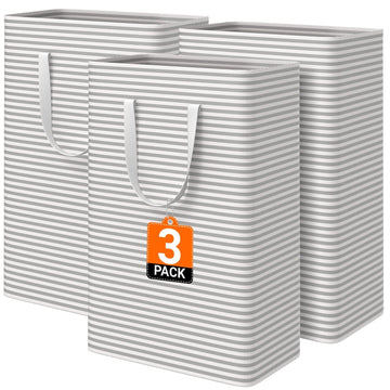 3-Pack Laundry Basket, Collapsible Laundry Hampers, 125L, Gray
