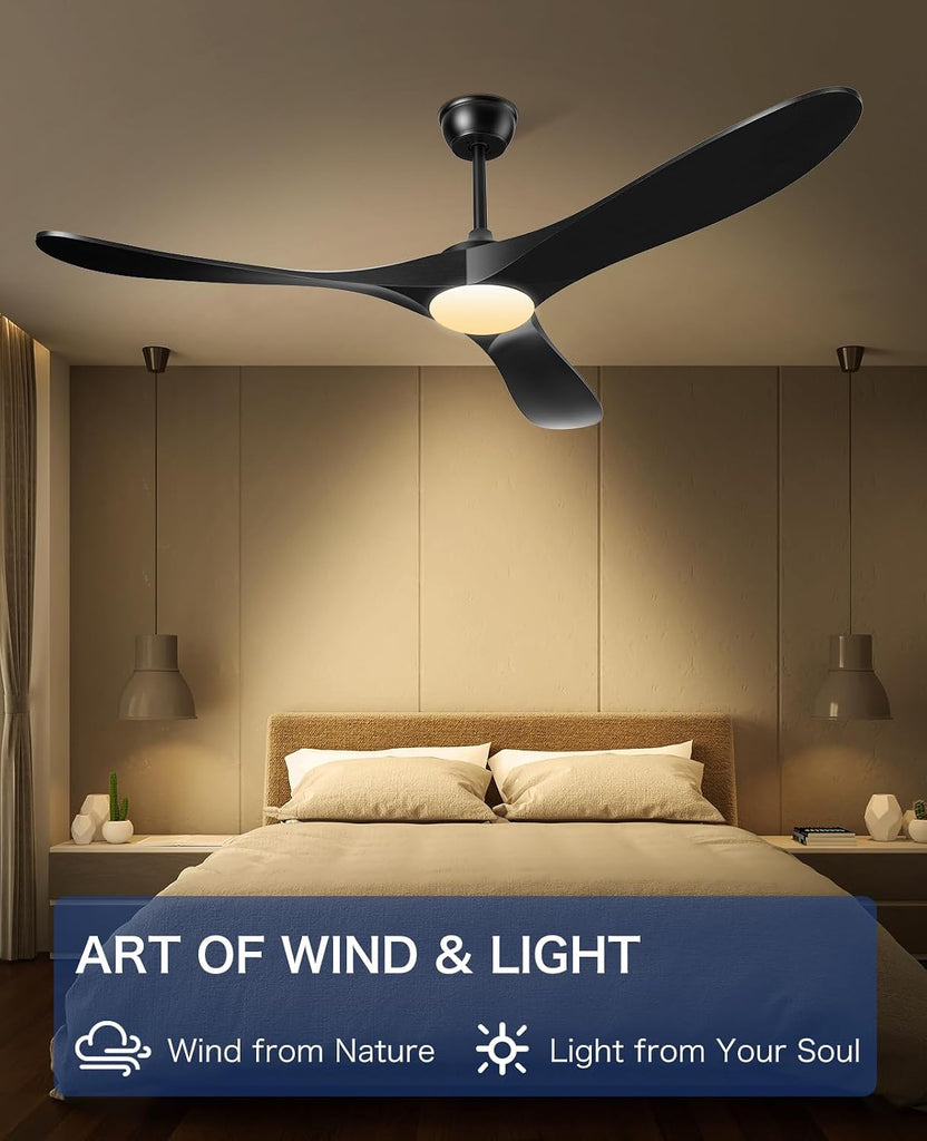Inspired Maverick Style Ceiling Fans with Lights and Remote, 3 Solid Wood Blades, Outdoor Wooden Ceiling Fan with 2 Downrods for Patios, 60 Inch Modern Ceiling Fan with Noiseless Reversible DC Motor (Black) A101-B0DFPH725N