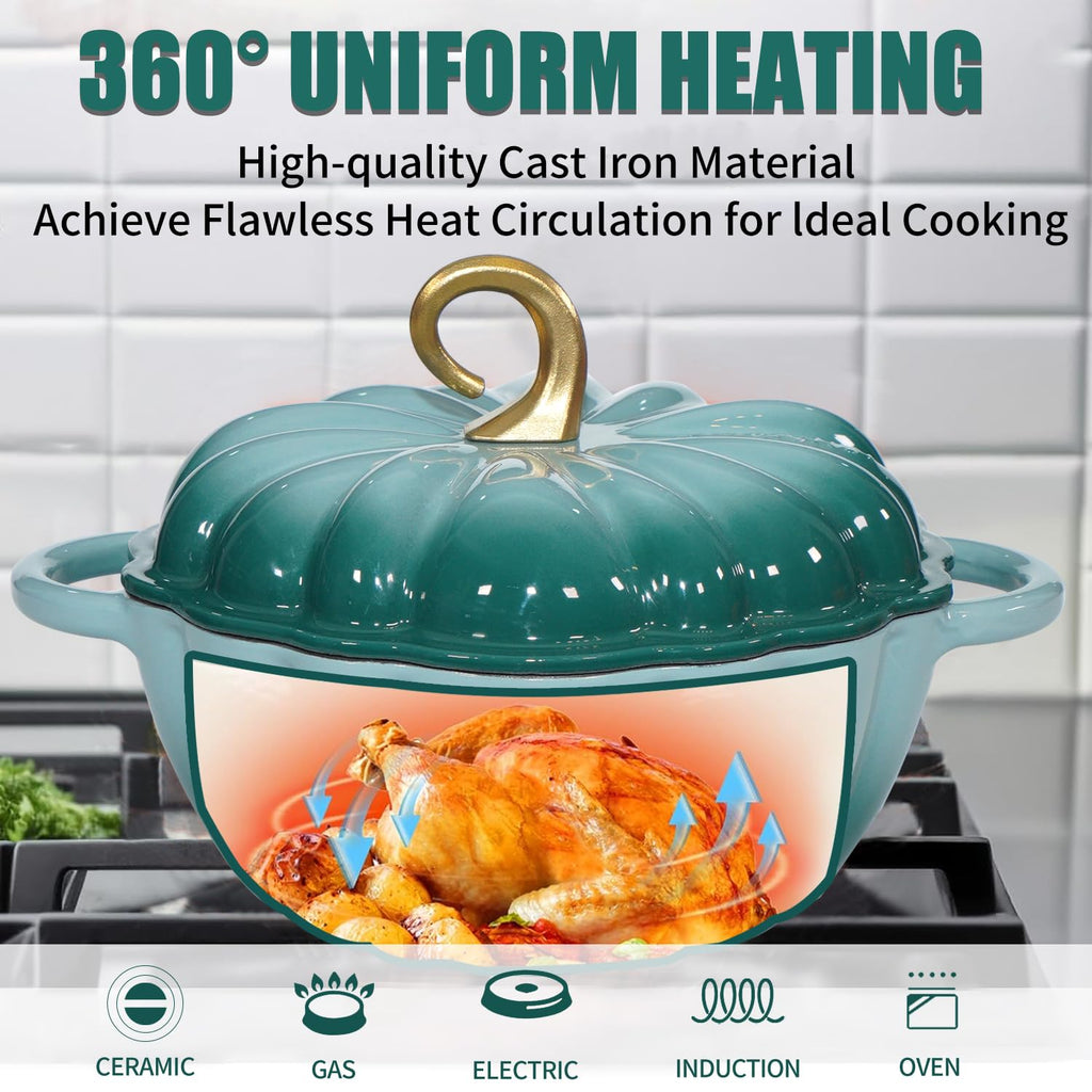 Pumpkin Enameled Cast Iron Dutch Oven with Lid, 4.5 QT Dual Handles and Heavy Duty Pot, Oven Safe up to 500°F for