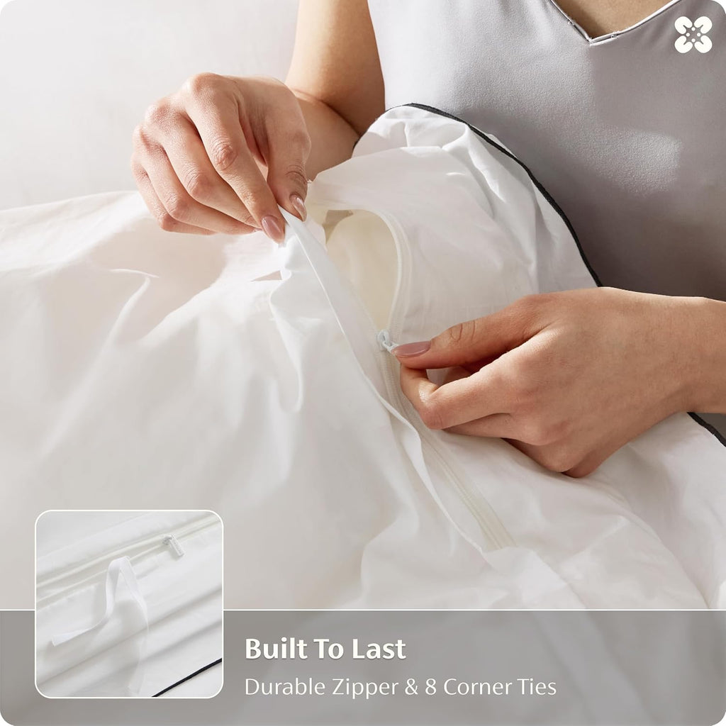 100% Cotton Percale Duvet Cover King, Breathable for Hot Sleepers | Hotel-Style Leaf Edge White Comforter Cover