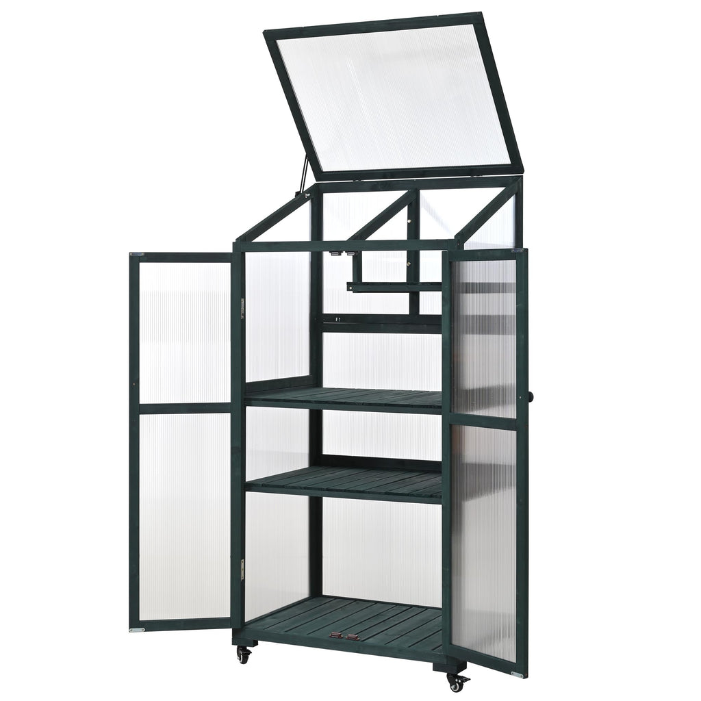 Wooden Greenhouse, Cold Frame Portable Greenhouse with Wheels and Adjustable Shelves for Indoor Outdoor Patio Balcony