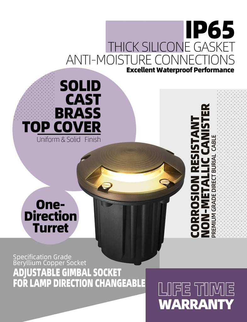 Low Voltage Landscape Well Lights,(φ126 mm Brass Top Cover 1Pack