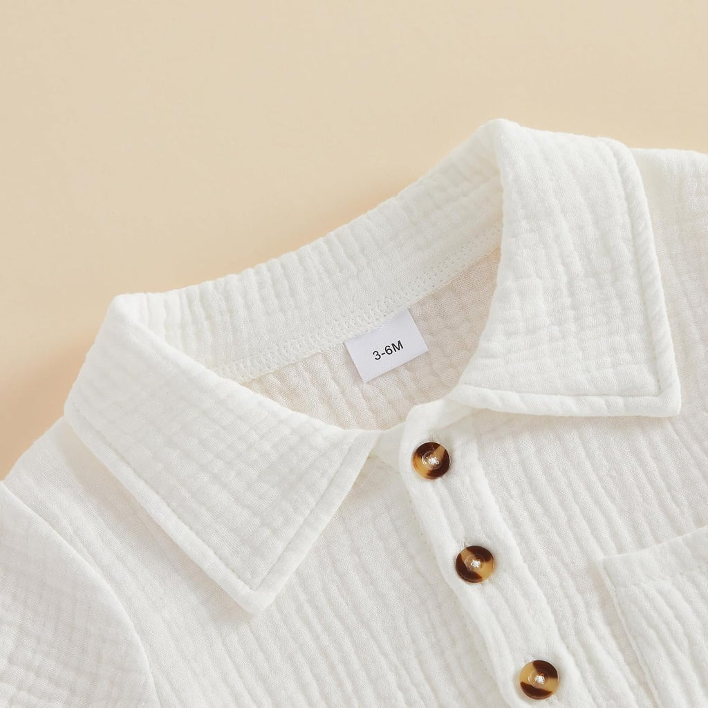 Newborn Infant Summer Outfit Baby Boy 2PCS Clothes Set Button Down Shirt Romper Cotton Gauze Shorts