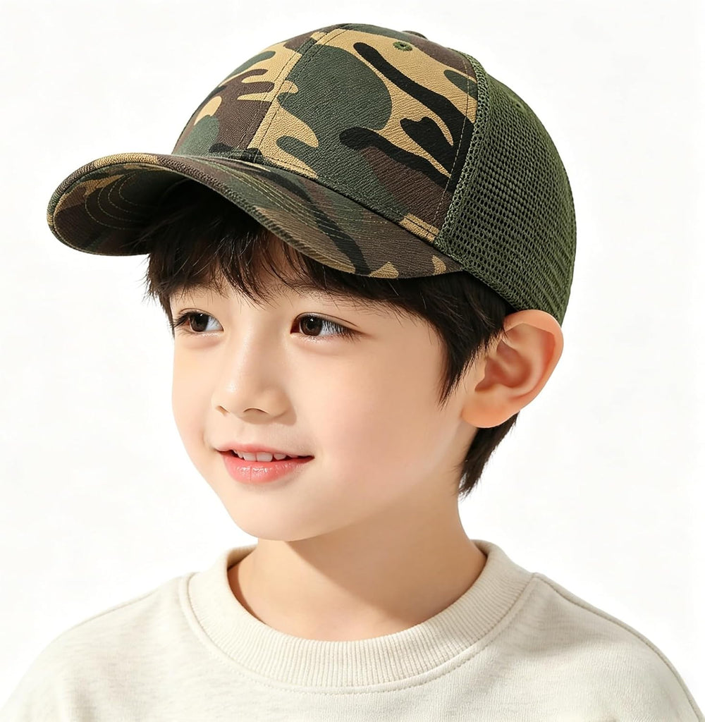 Kids Camouflage Baseball Hat UV Protection Baseball Sun Cap for Boys Girls Adjustable Trucker Hat Outdoor Sports