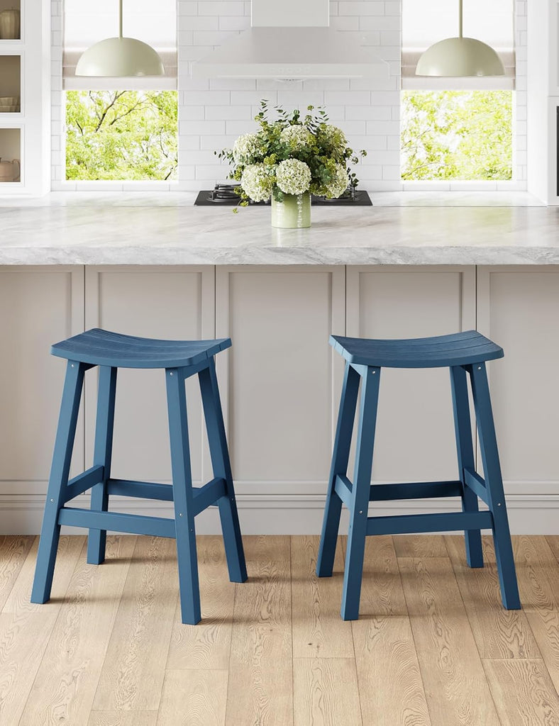 Weatherproof Bar Stools Set of 2, 28" Height Outdoor Bar Stools Holds up to 400 lbs, Saddle Seat, Bar Height Stools