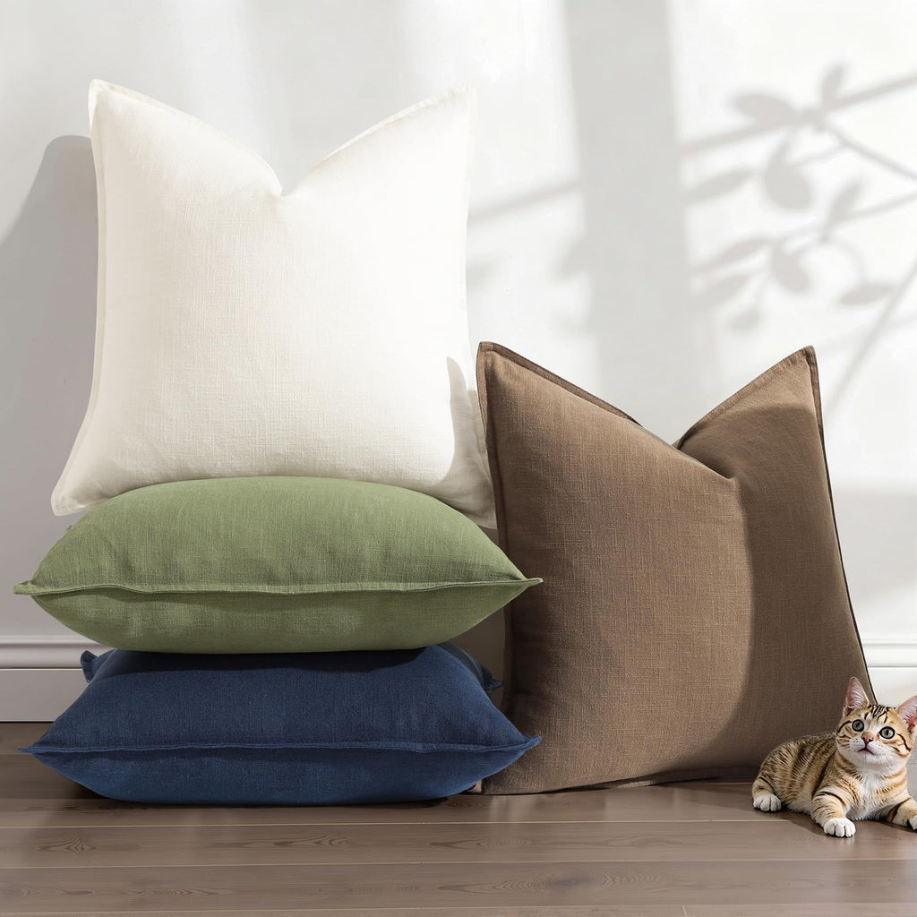 Fall Light Brown Linen Throw Pillow Covers 16x16 Set of 2
