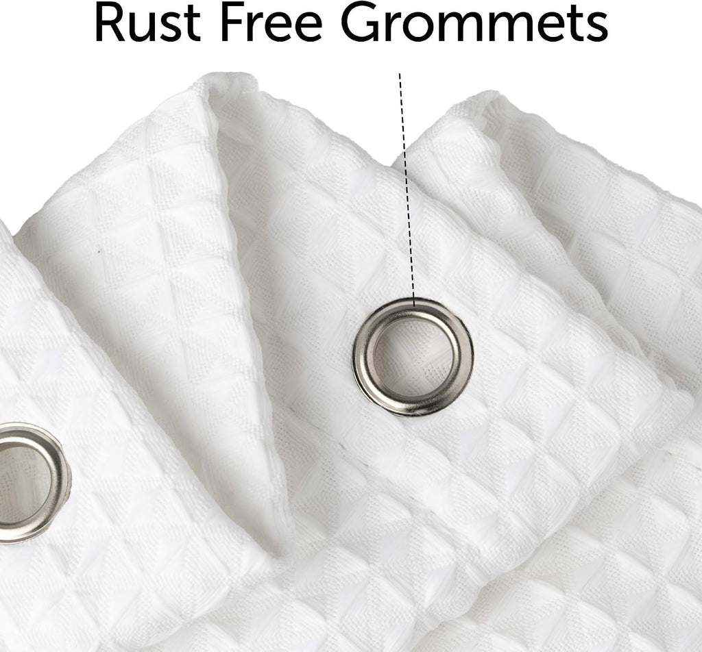 White Fabric Shower Curtain 72x72 - Waffle Weave Bathroom Curtain, Water Repellent Hotel Spa Quality, Heavy Duty 230