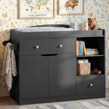 Baby Dresser Baby Changing Table,Nursery Dresser for 2 Drawers & 2 Open Drawers Easy to Reach Items,Spacious Open