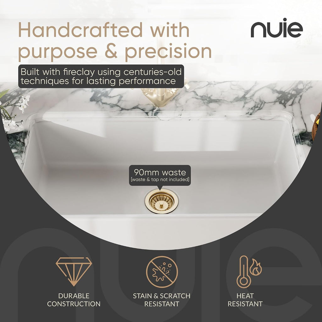 White Kitchen Sink 36 inch Single Bowl Apron Front Farmhouse Sink with Central Drain Position, Fireclay Ceramic