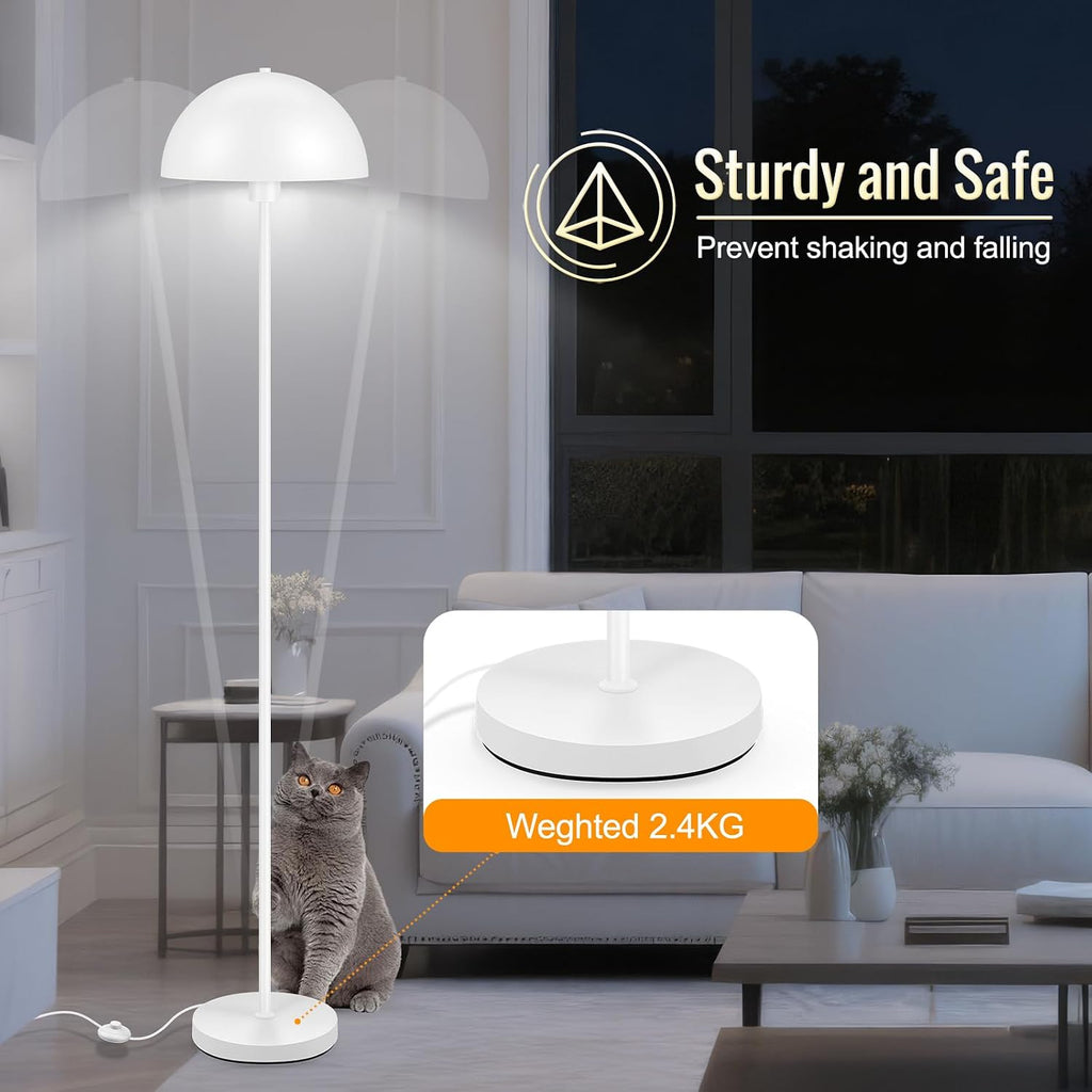 Modern Floor Lamps, White Metal Mushroom Lamp, 66" Tall Corner Lamp, Footswitch, Bright Industrial Standing Lamps