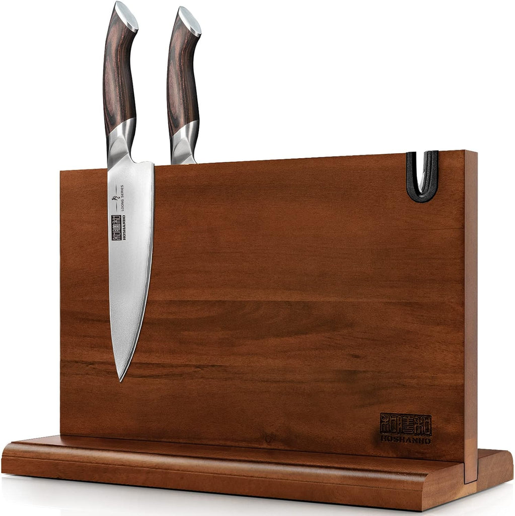 Magnetic Knife Block 14 x 10", Double Sided Magnetic Knife Holder | Magnetic Knife Storage Stand Counter, Acacia Wood