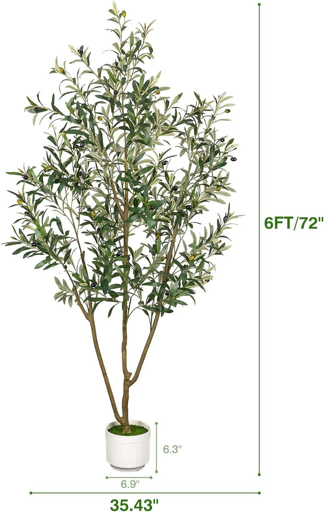 Artificial Olive Tree 6FT - Tall Faux Olive Trees Indoor with Planter&Cotton Basket, Large Fake Olive Plants