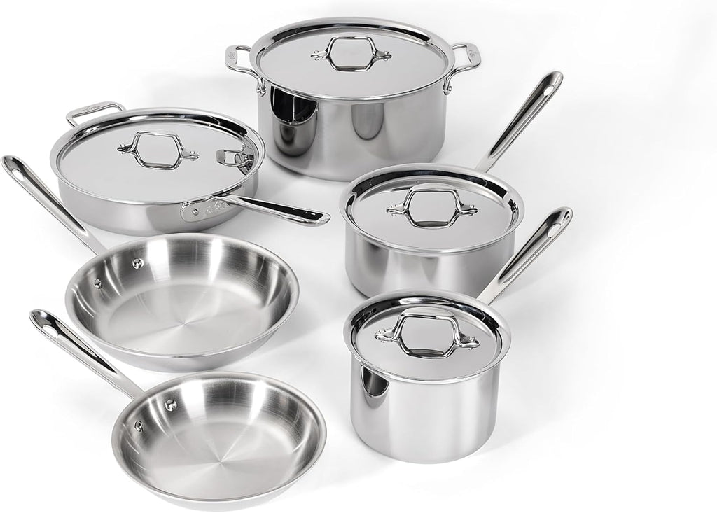 D3 Stainless Steel 10 Piece Cookware Set- USA- Includes Frying Pans, Saucepan, Sautépan, Stockpot - Professional