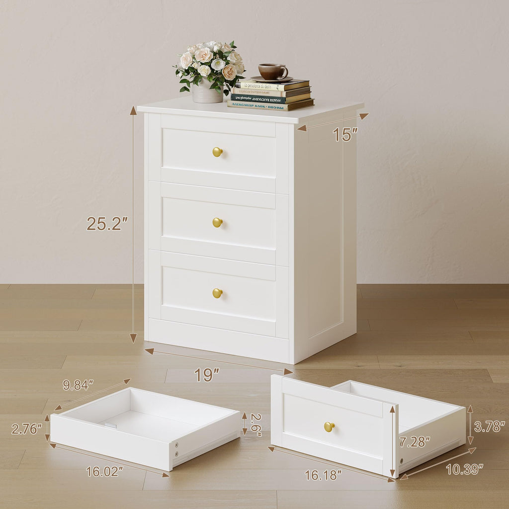 Nightstands Set of 2 with Hidden Drawer, White and Gold