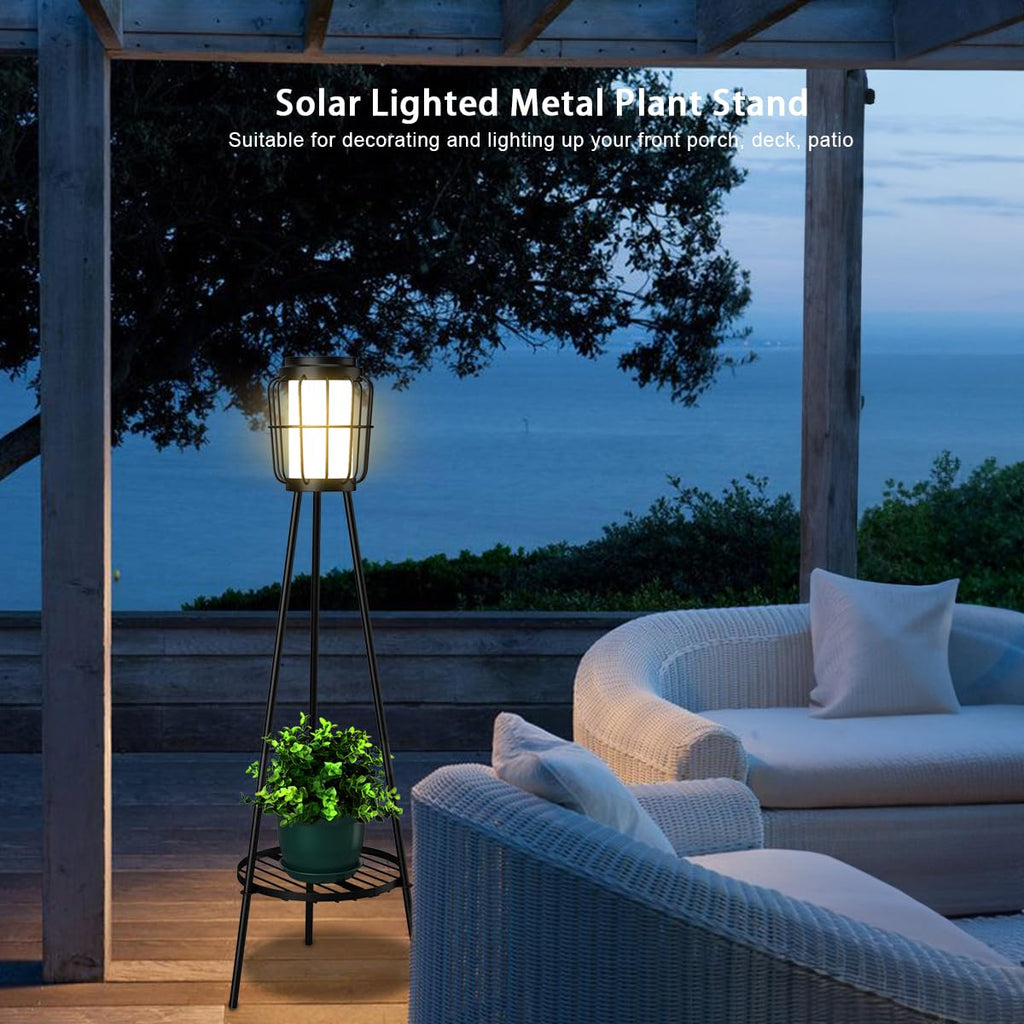 2 Pack Solar Lights with Plant Stand, Outdoor Floor Lamps, Waterproof Solar Powered Floor Lamps Deck Porch Yard