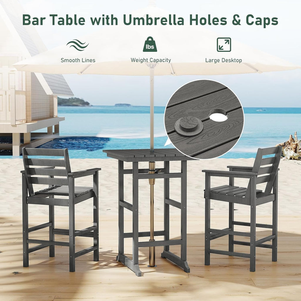 Tall Adirondack Bar Chairs Set of 2, Oversize Adirondack Bar Height Chairs, All-Weather HDPE Outdoor Bar Stools