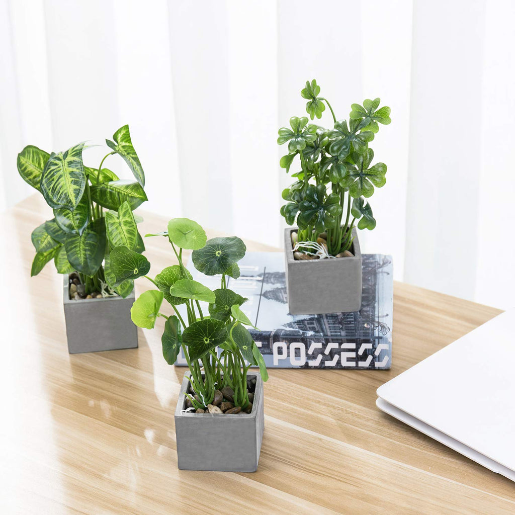 Artificial Plants Indoor, Set of 3 Small Fake Potted Plants, Faux House Plant Decor