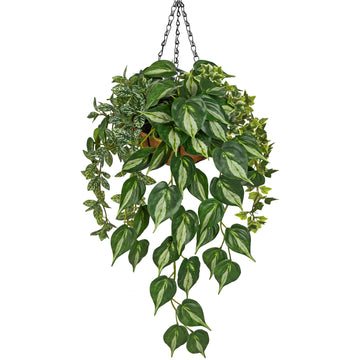 Fake Hanging Plant with Pot, Large Hanging Artificial Plants with Basket & Hanger Faux Greenery Plants Indoor Outdoor