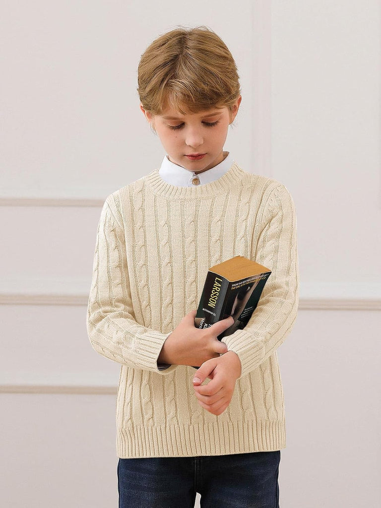 Boys Cable Knit Sweaters Kids Chunky Pullover Tops