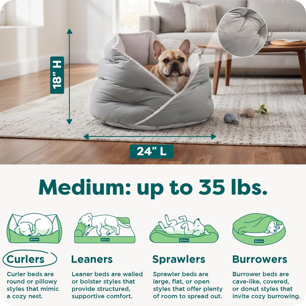 24" Round Pet Bed for Indoor Cats & Medium/Small Dogs, 100% Washable, For Pets Up to 35 lbs - Minky Plush & Velvet