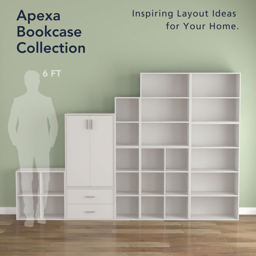 Apexa 6-Cube Storage Organizer Shelves, Stackable Wood Bookcase Fits Cubby Bins for Organization, Dorm Teen Room