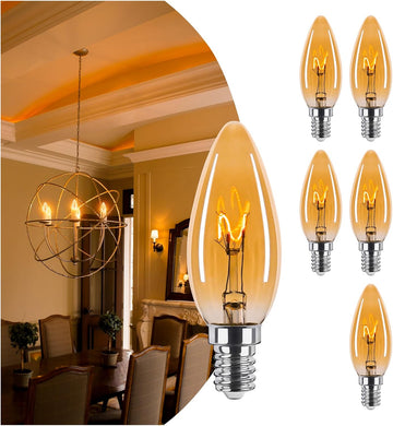 Amber Candelabra Bulb 25W Eq E12 LED Ultra Fine Filament 2000K Dimmable 6PK