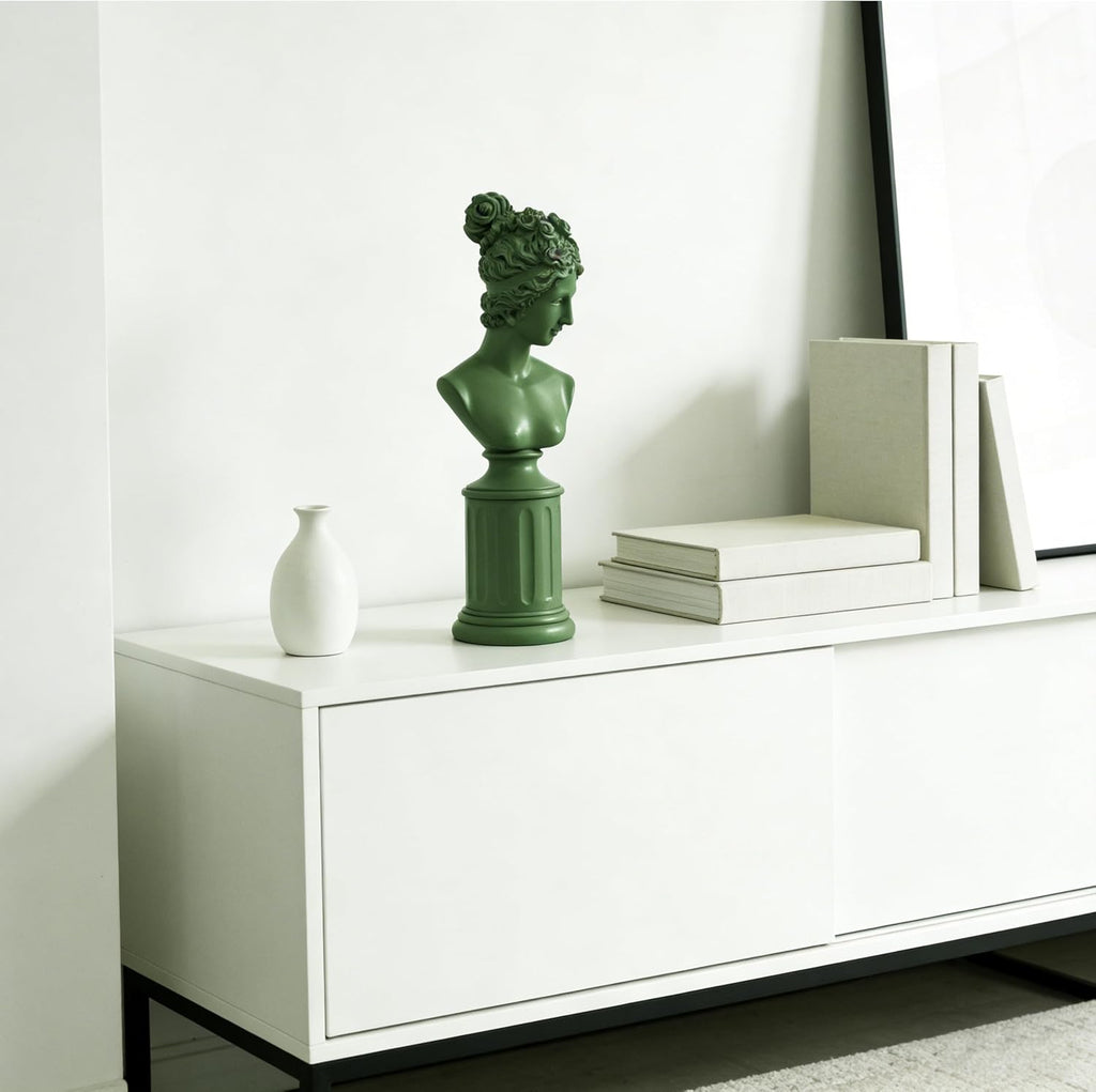Green Female Bust Statue, Modern Classical Home Decor, 12.5'' Tall | Decorative Women Sculpture, Home Accent Décor
