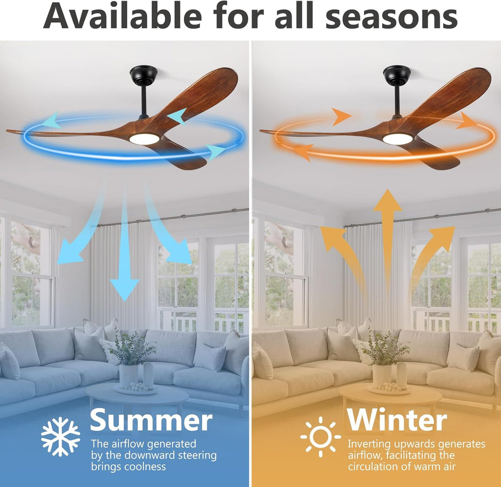 60" Ceiling Fan with Light and Remote, 6-Speed Dimmable Outdoor Ceiling Fan, High CFM Quiet 3 Blade Wood Ceiling Fan