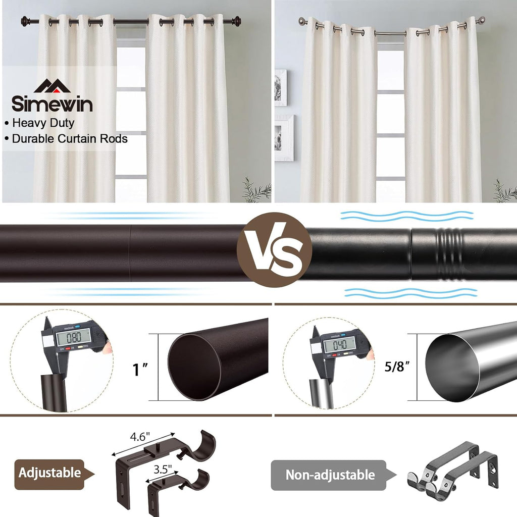 Bronze Curtain Rods for Windows Decorative 1 Inch Diameter Single Window Curtain Rod Set