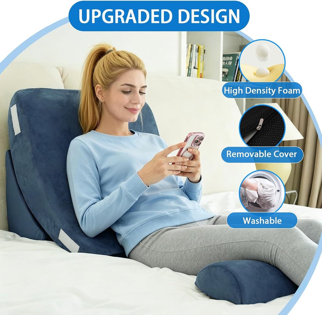SlumberSlope 4PCS Orthopedic Bed Wedge Pillow Set Triangular Support Pillow Adjustable Foam Bed Wedge Pillow for