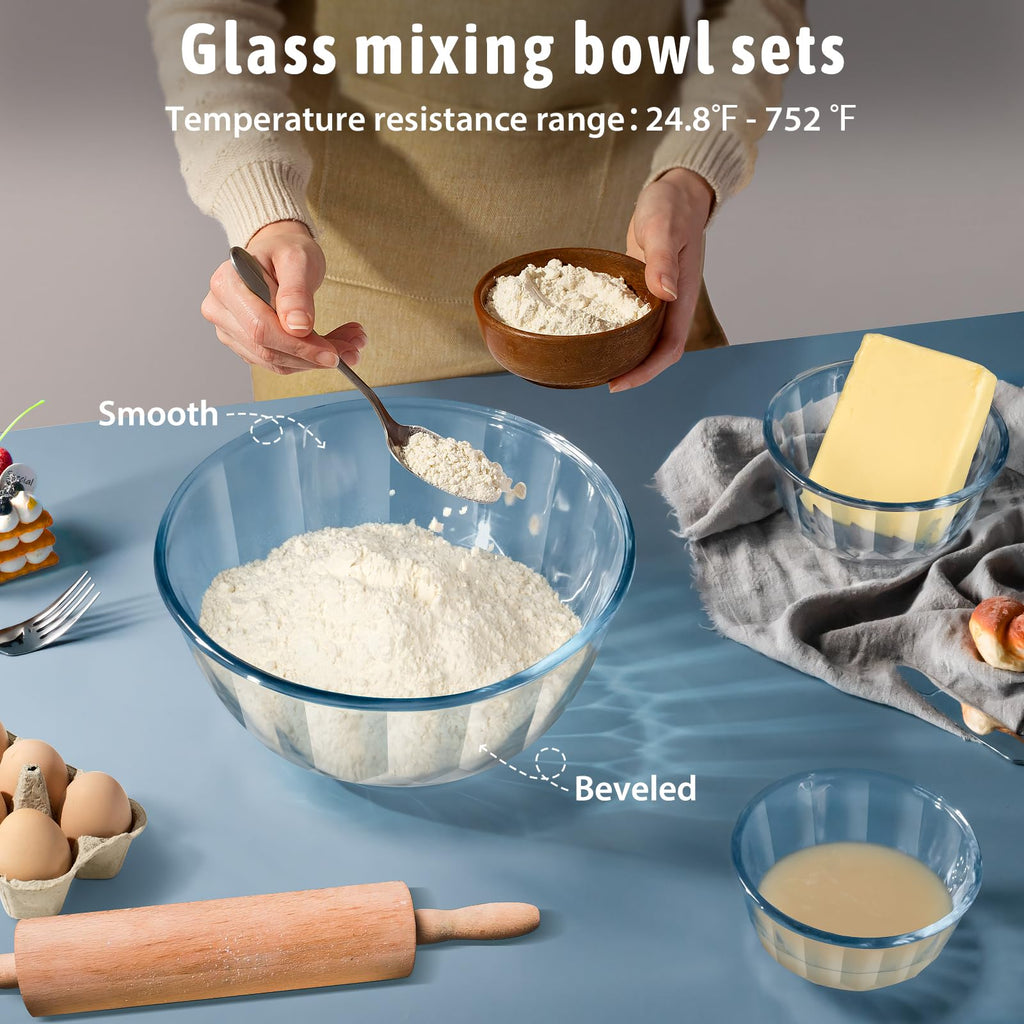 Glass Mixing Bowls with Airtight Lids, 5 PCS Thick Glass Nesting Bowls