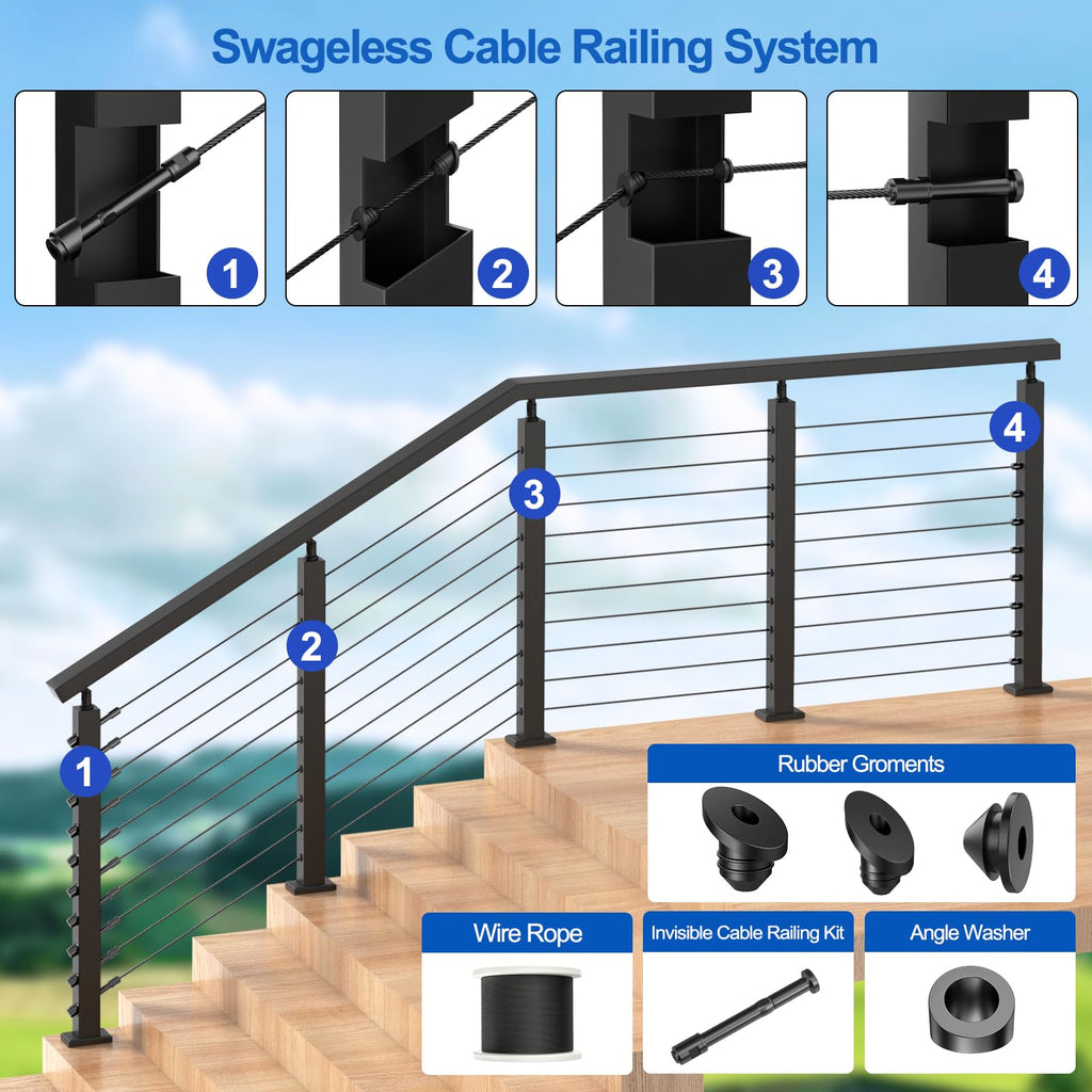 24 Pack 1/8" Black Swageless Cable Railing Kits