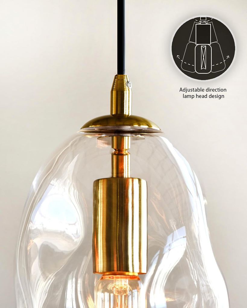 Modern Pendant Lights Kitchen Island Large Gold Hanging Light Fixtures for Dining Table Blown Art Glass Clear Organic