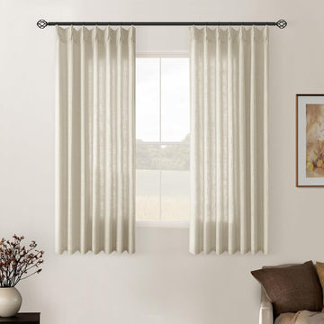 Neutral Oatmeal Linen Pinch Pleated Curtains Long 2 Panels