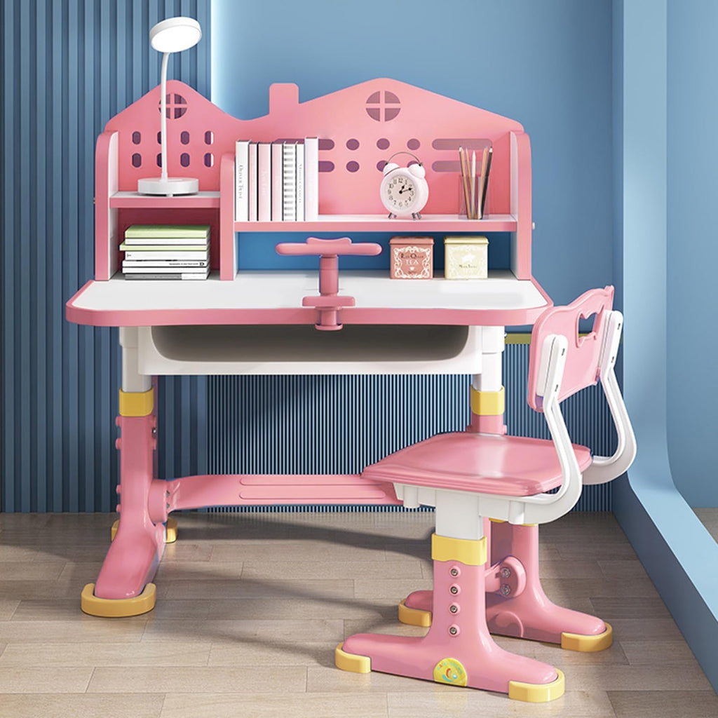 Kids Functional Desk and Chair Set, Height Adjustable Children School Study Desk with Storage Drawer for Boys Girls