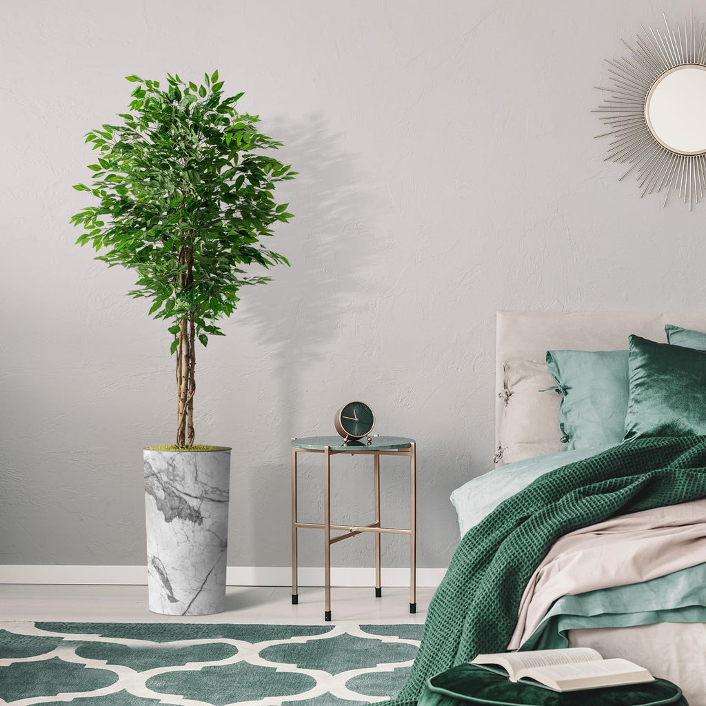 Artificial Tree in Gray Marble Effect Planter, Fake Ficus Silk Tree for Indoor and Outdoor Home Decoration - 75"