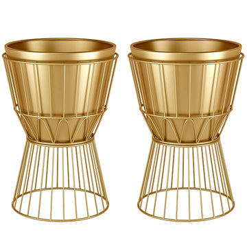 Metal Planter Stand with Pot 12" - Decorative Gold Plant Stand Holder Flower Potted Rack for Corner Display, Living
