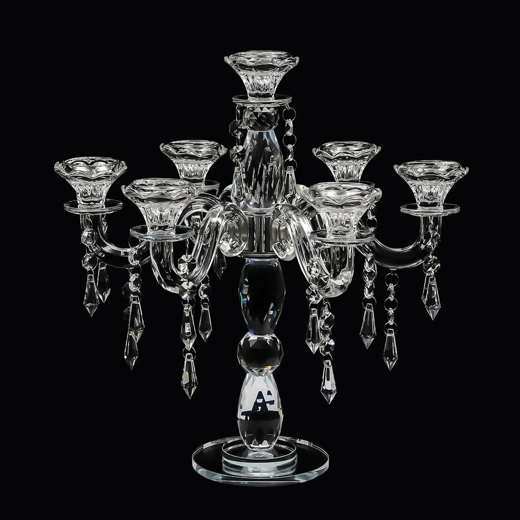 7 Arm Crystal Floor Candelabra Wedding Table Centerpieces,14 Inches Tall Candlesticks Candle Holder Stand for Dinner