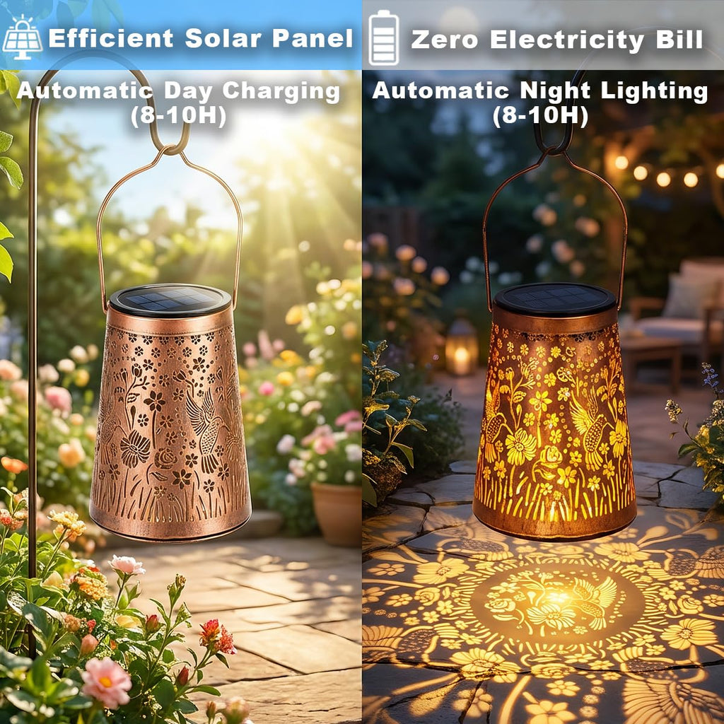 Hummingbird Solar Lanterns, Hanging Garden Lights, 2 Pack, Copper